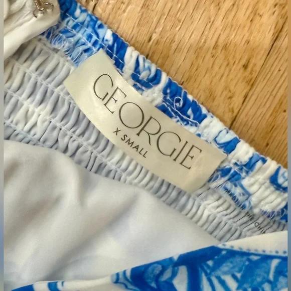 Georgie Blue and White Floral One Piece HalterDress - Picture 2 of 3